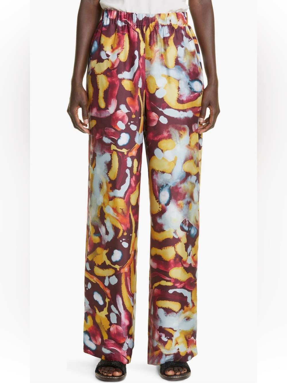 Lafayette 148 Riverside Silk Wide Leg Pants (Antique Ruby Multi)